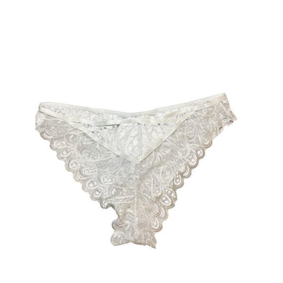 NWT Fredrick's of Hollywood Women Small Bridal Lace Underwear Thong White Silver - Picture 9 of 9